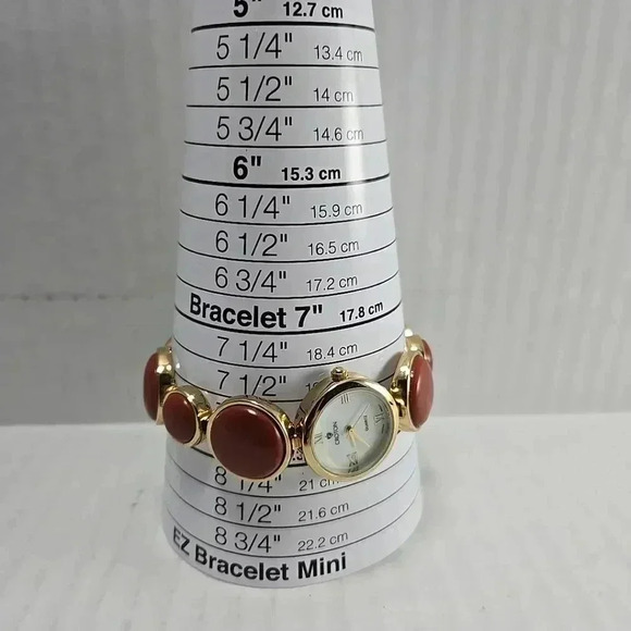 Womens Croton Watch Gold Red Orange Mother Of Pearl Dial Bracelet New Battery - Picture 6 of 9